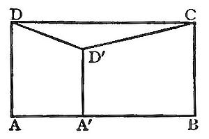 Rectangle ABCD with interior point D' connected by lines to corners D and C above, and to point A' on the base, illustrating a proposition about an internal point and its distances to the sides or corners.