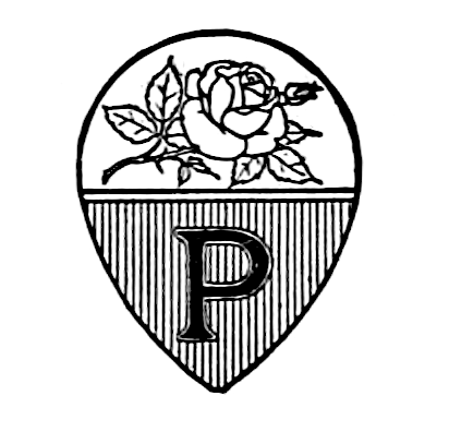 Colophon with a P and a rose