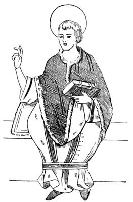 PRIEST OF THE 10TH CENTURY, WEARING A BLACK DALMATIC
EDGED WITH FUR, READY TO SAY REQUIEM MASS.