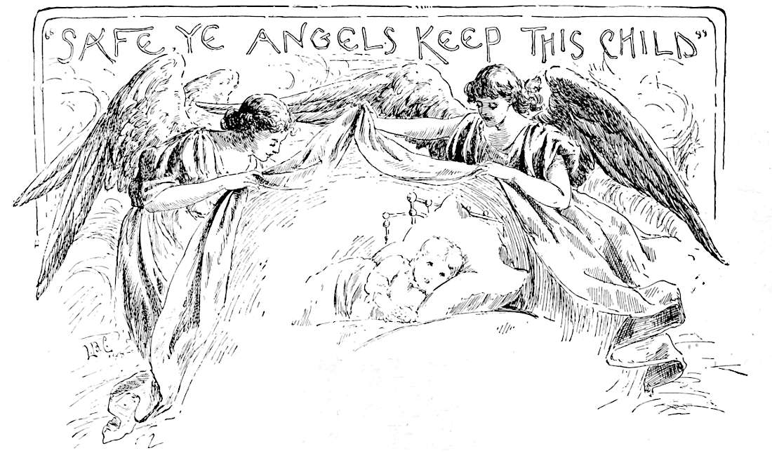 Image of two angels draping bedcovers over
a young child.